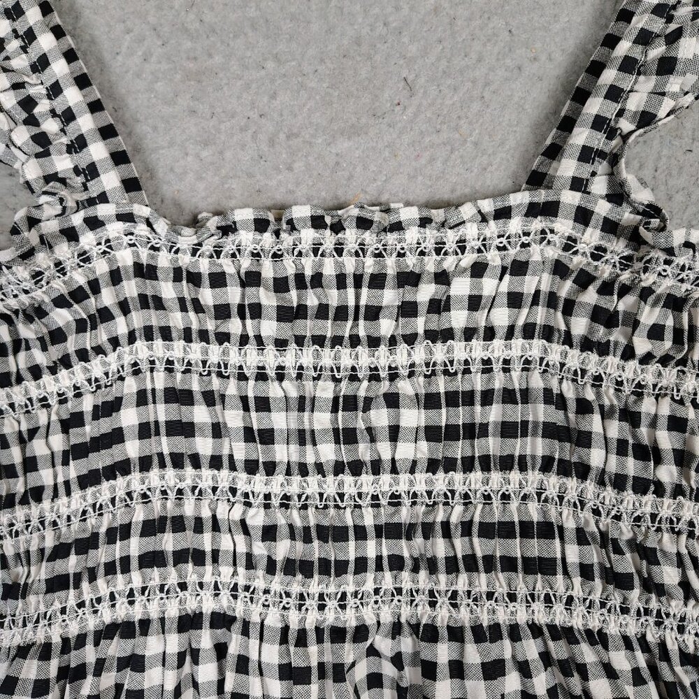 Bcbgeneration Midi Dress Women's Small Black White Gingham Check Poplin Smocked - Picture 7 of 12